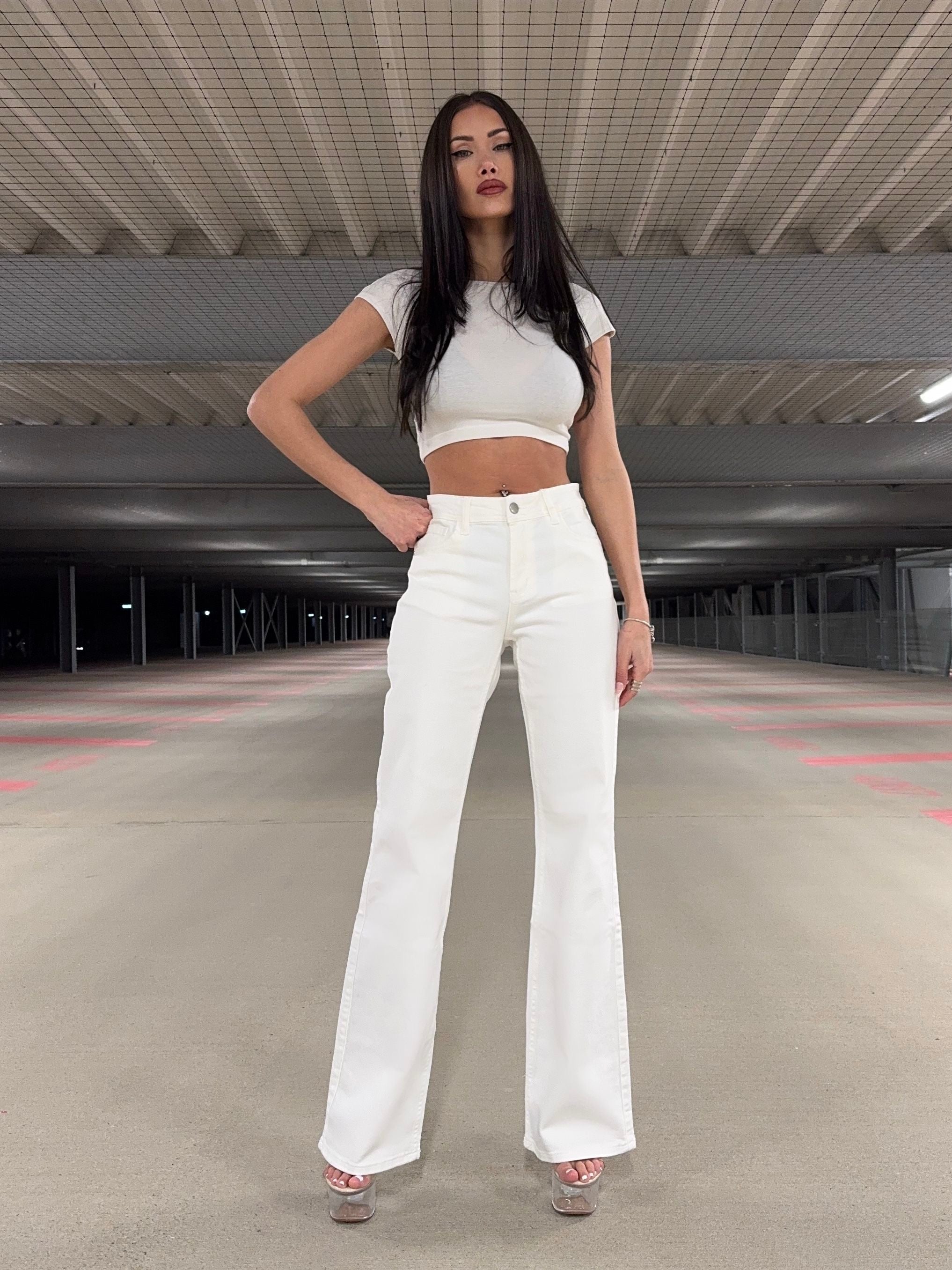 Tall Mid Waist Flared Jeans White RD3150