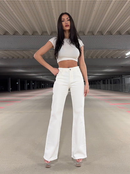 Tall Mid Waist Flared Jeans White RD3150