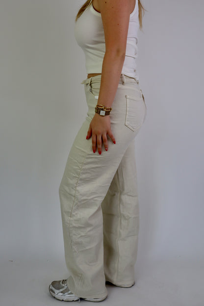 Fold Over Jeans Beige