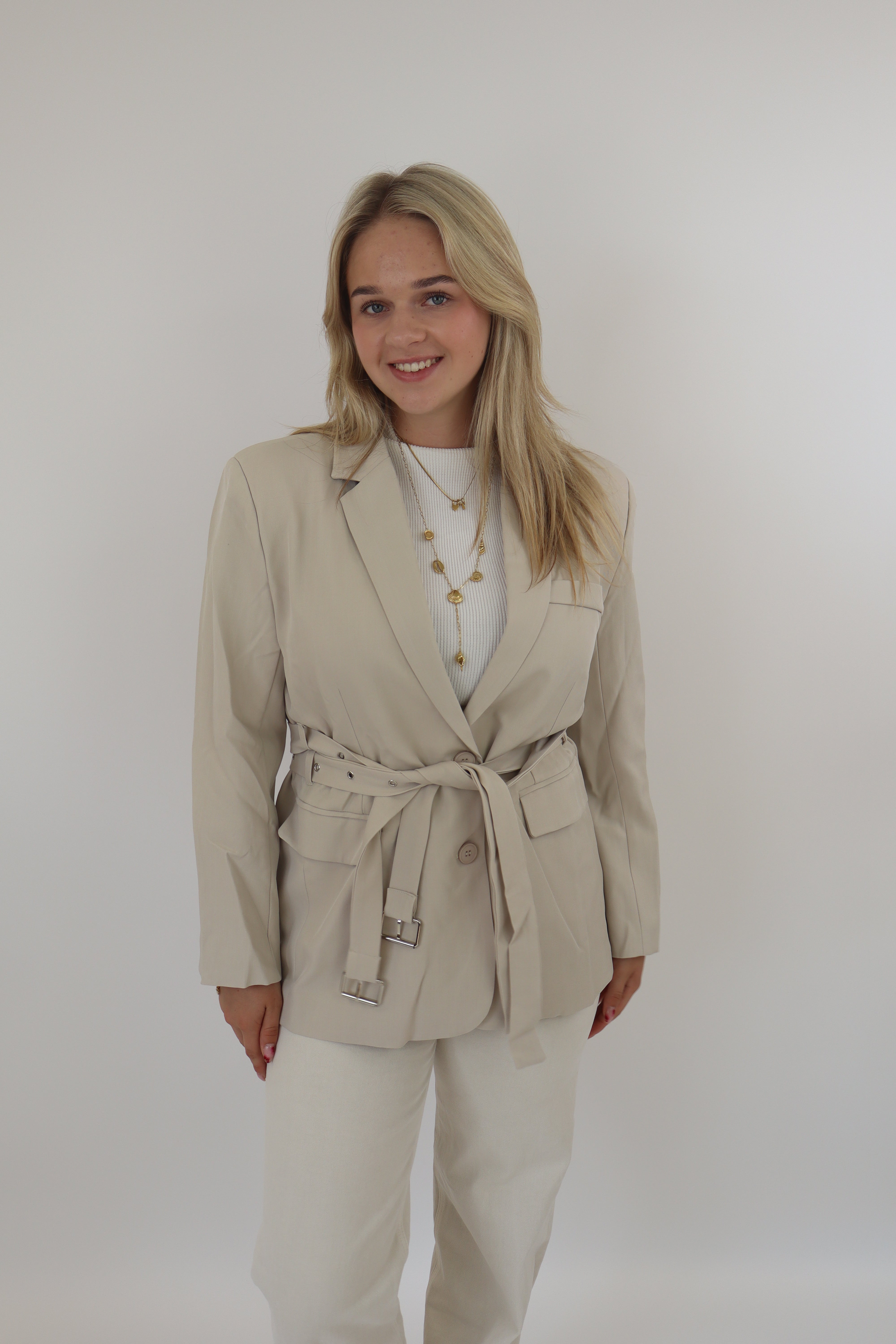 Ambika Belted Blazer Creme