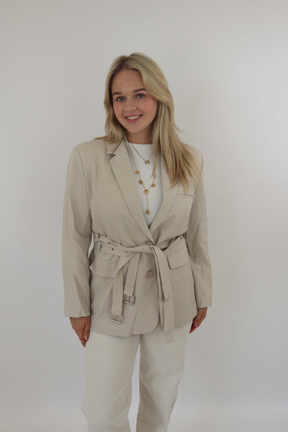 Ambika Belted Blazer Creme