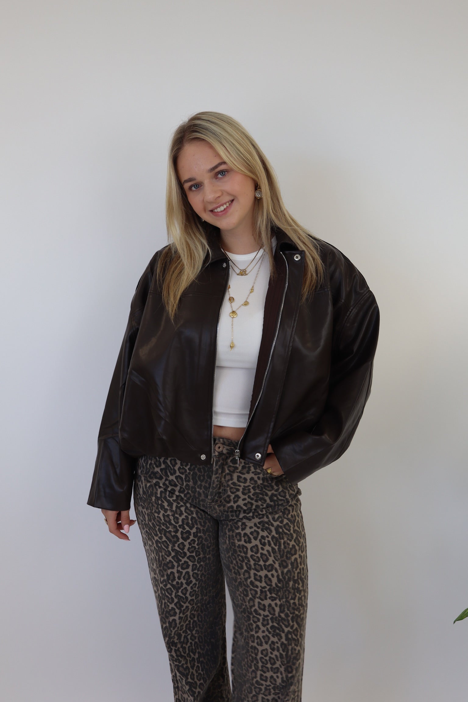 Veronique PU Jacket Dark Brown