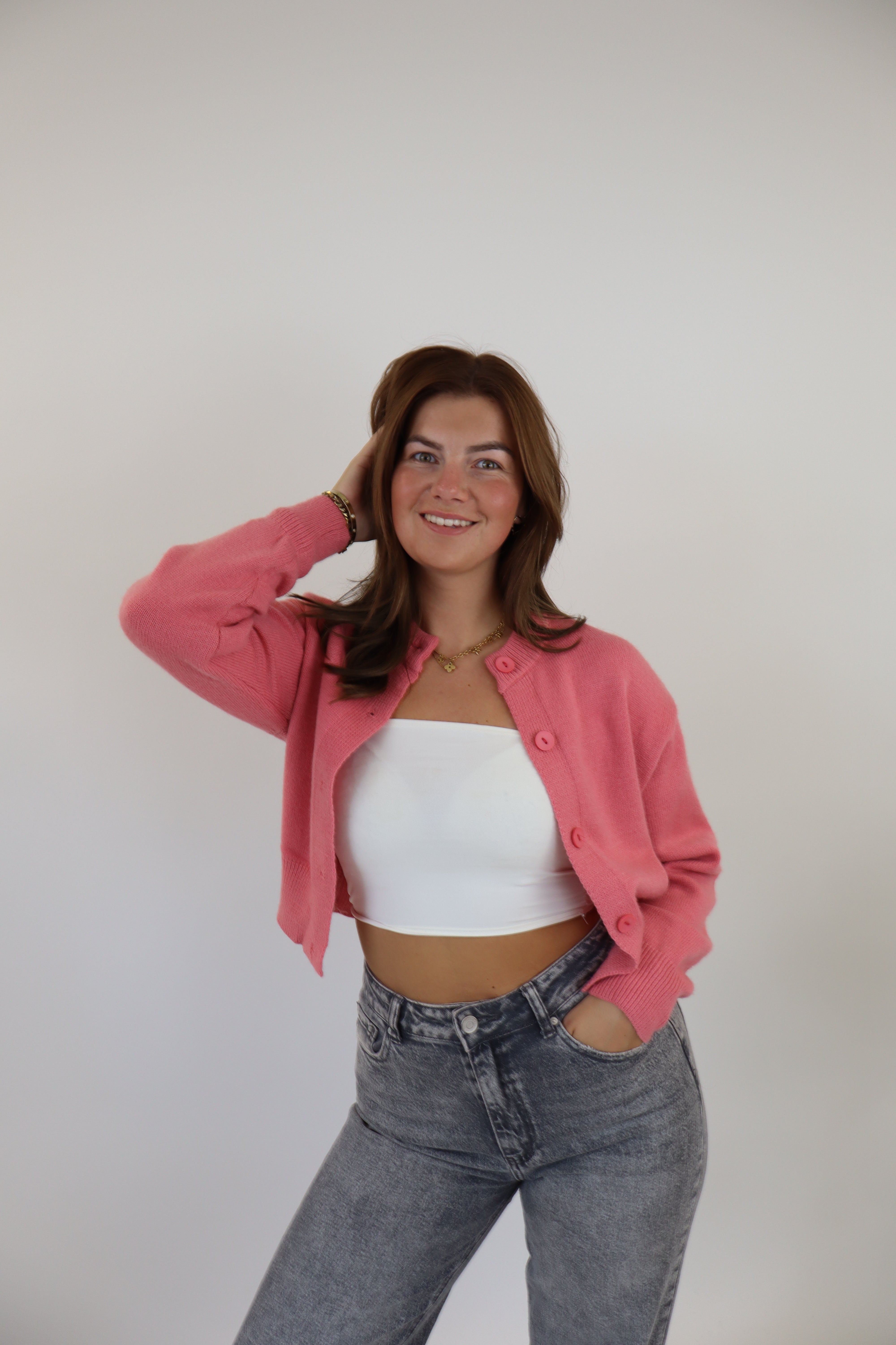 By Kie Knitted Cardigan Roze