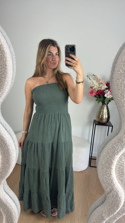 Katoenen Maxi Dress Army Green