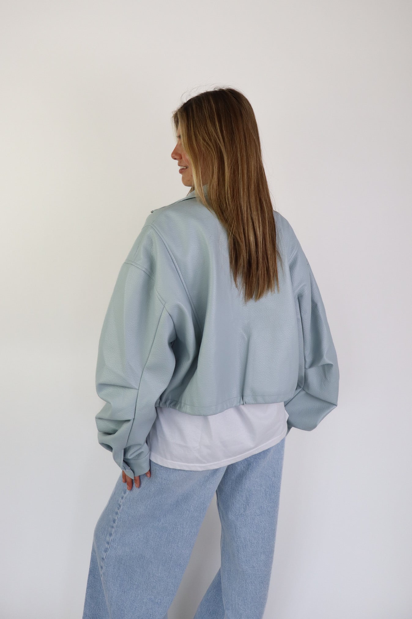 Jaeli Leather Jacket Light Blue