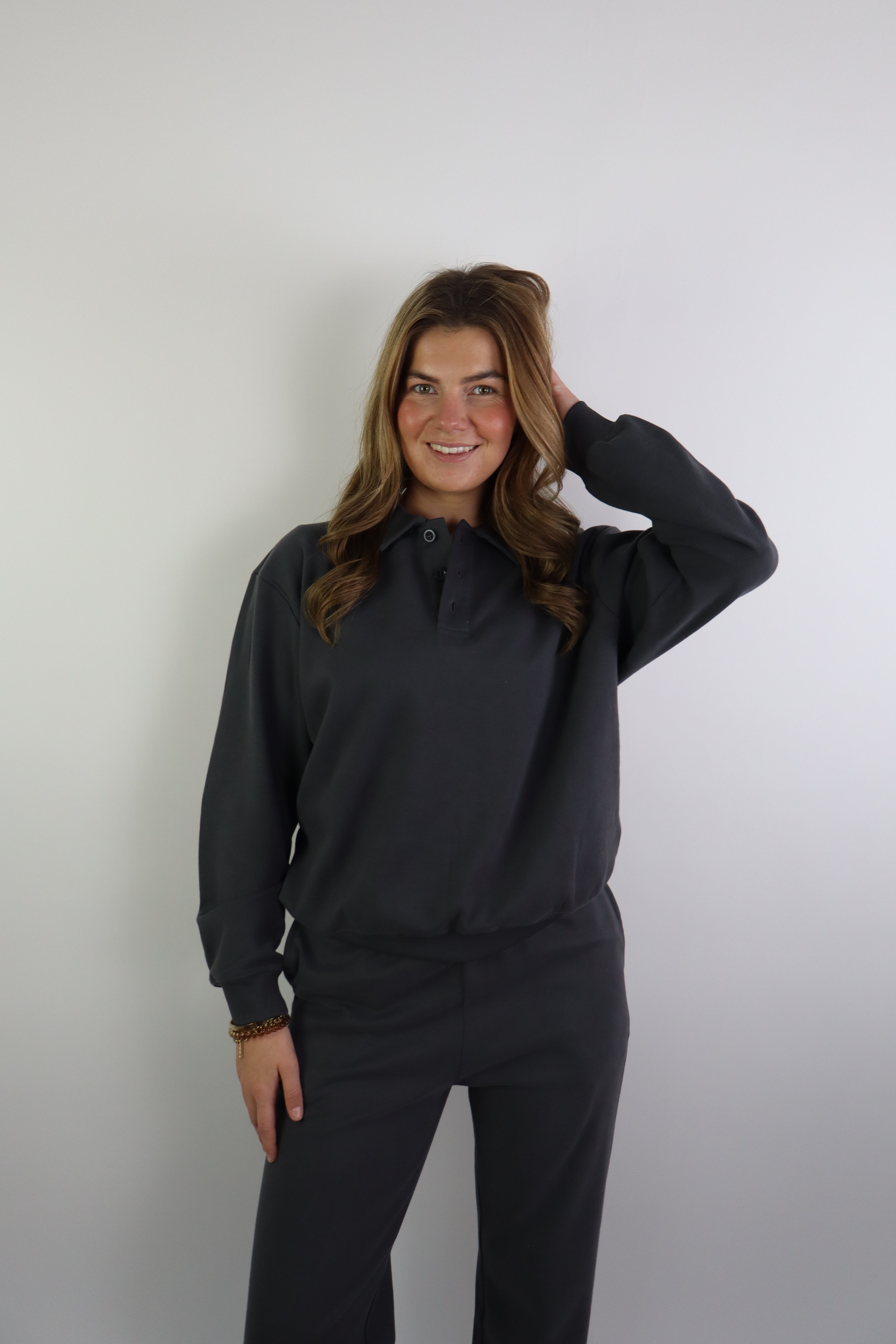 By Kie Basic Polo Sweater Dark Grey