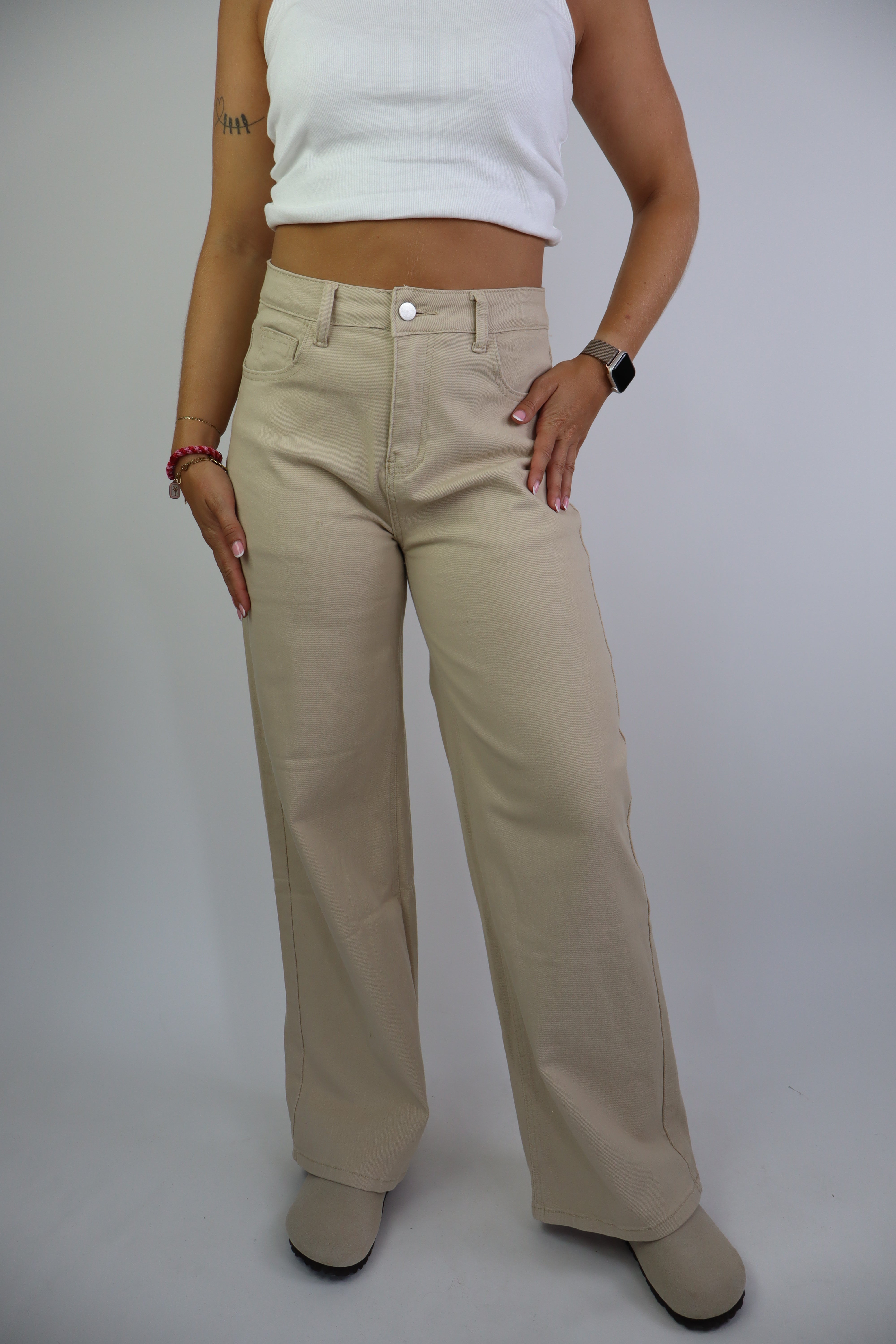 Fenne Wide Leg Jeans Stretch Beige