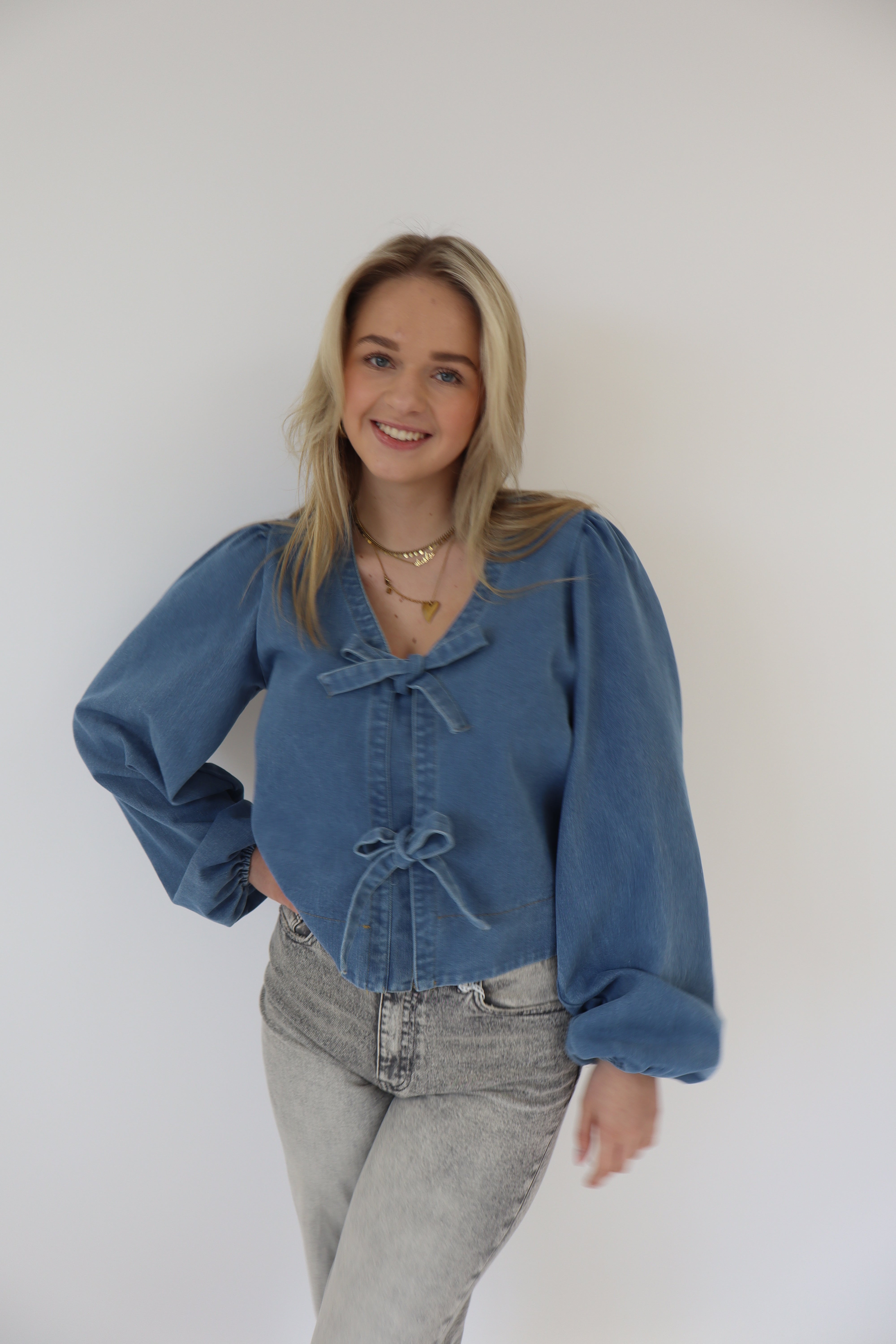 Dark Denim Bow Blouse