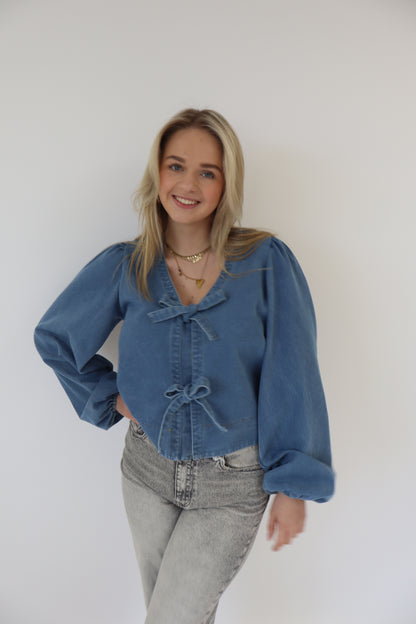 Dark Denim Bow Blouse