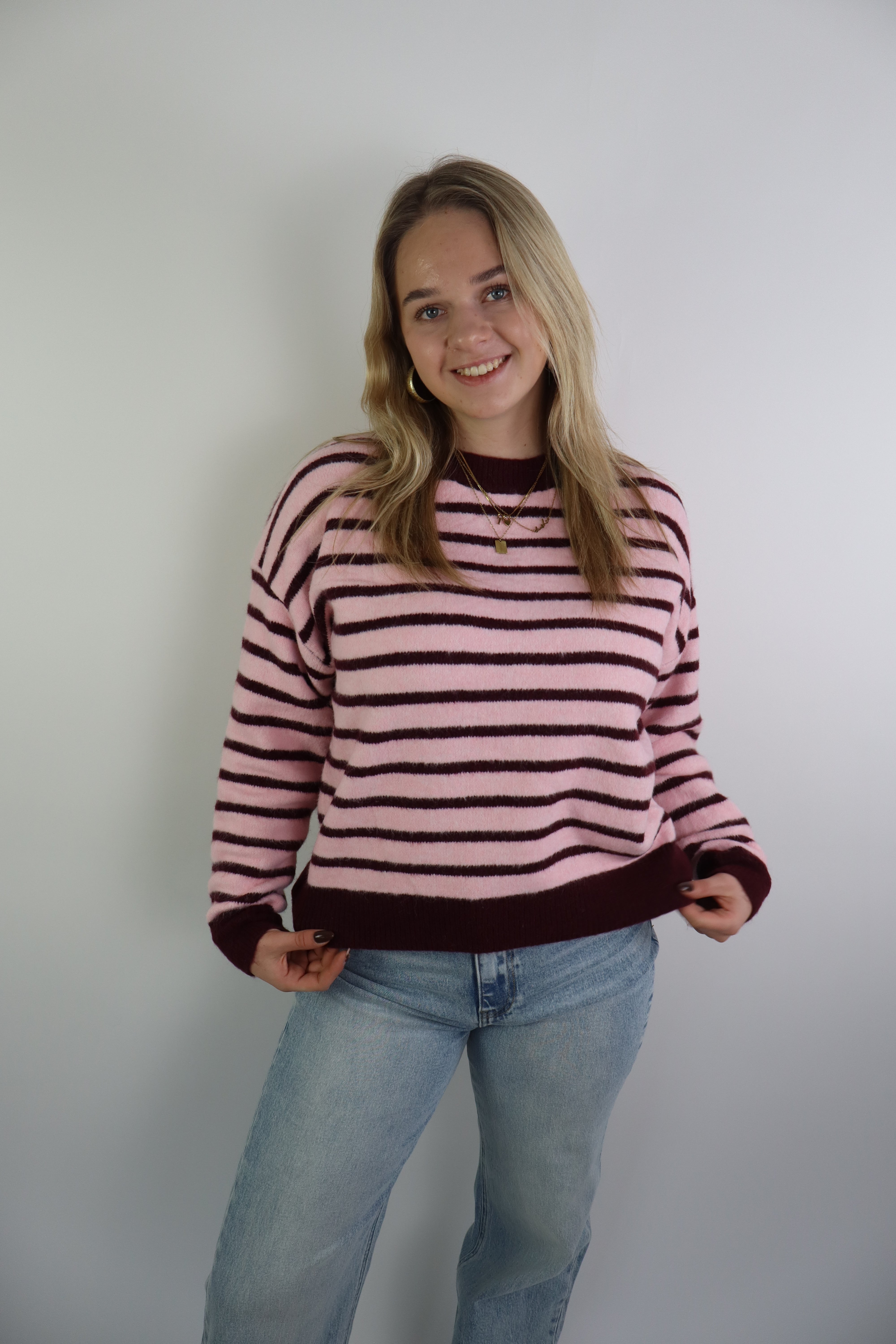 Djowena Striped Sweater Roze/Bordeaux