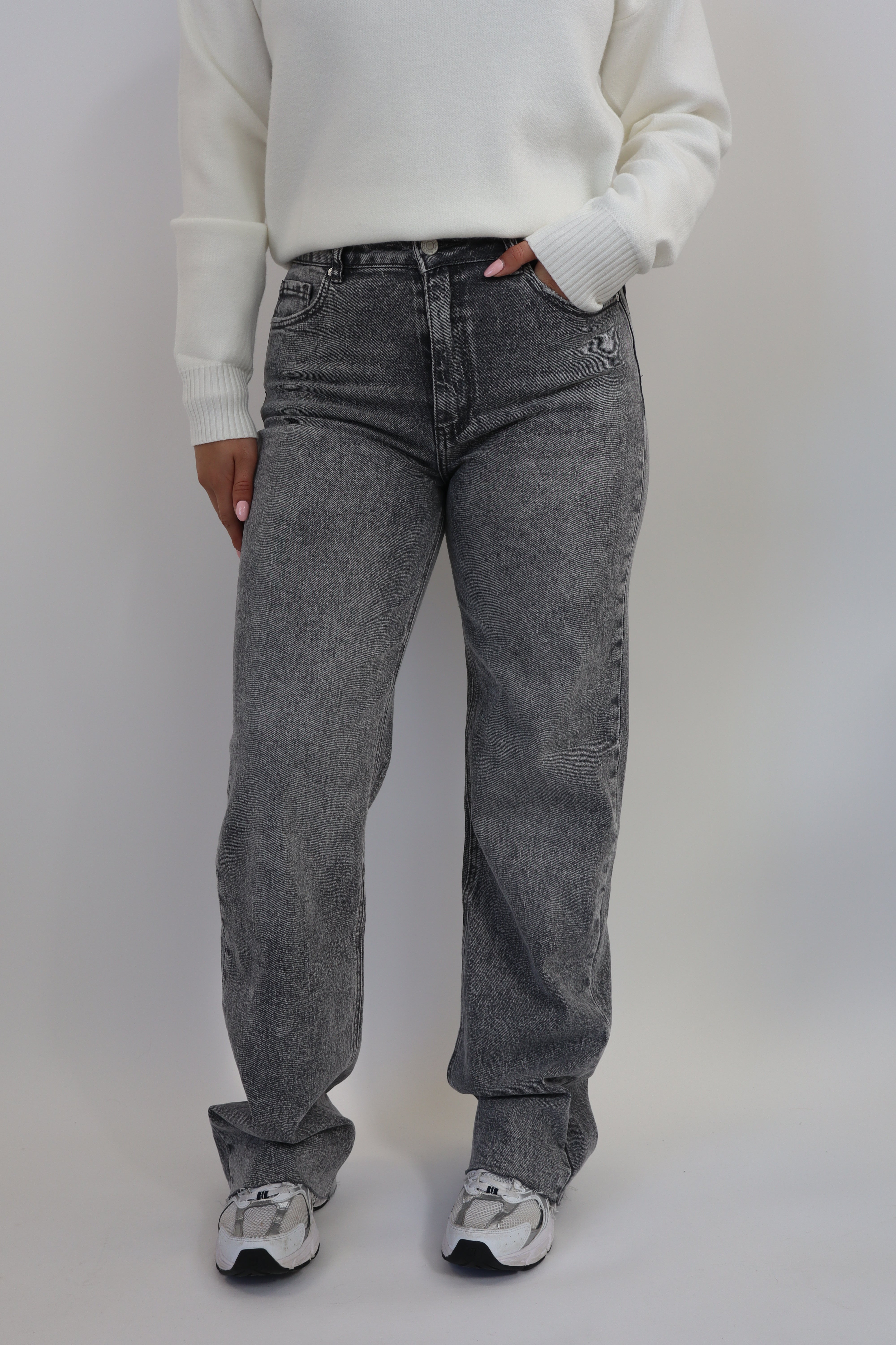 Destroyed Tall Wide Leg Jeans Grey - BK3863