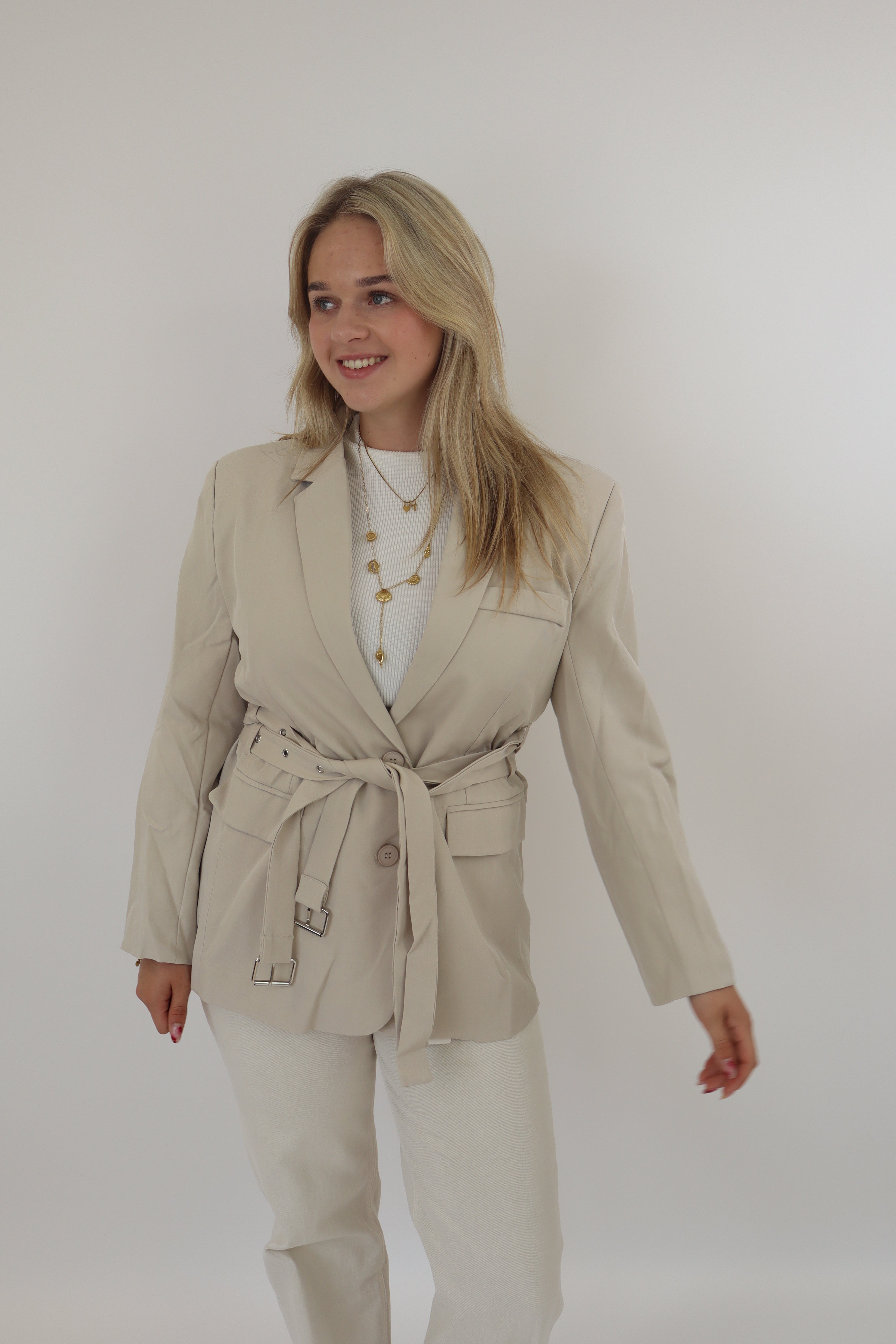 Ambika Belted Blazer Creme