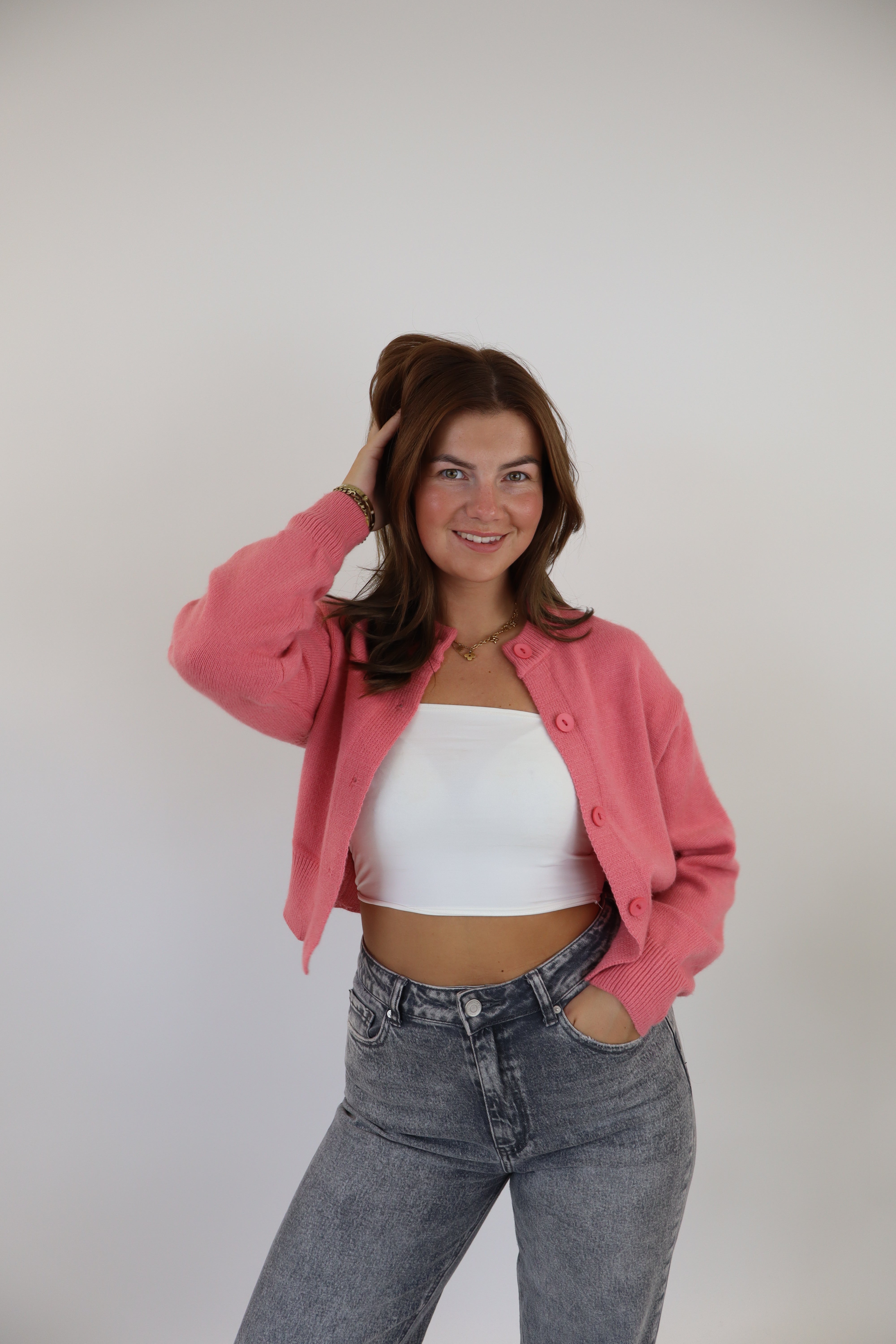 By Kie Knitted Cardigan Roze