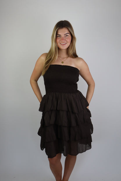 Dilara Ruffle Dress Brown