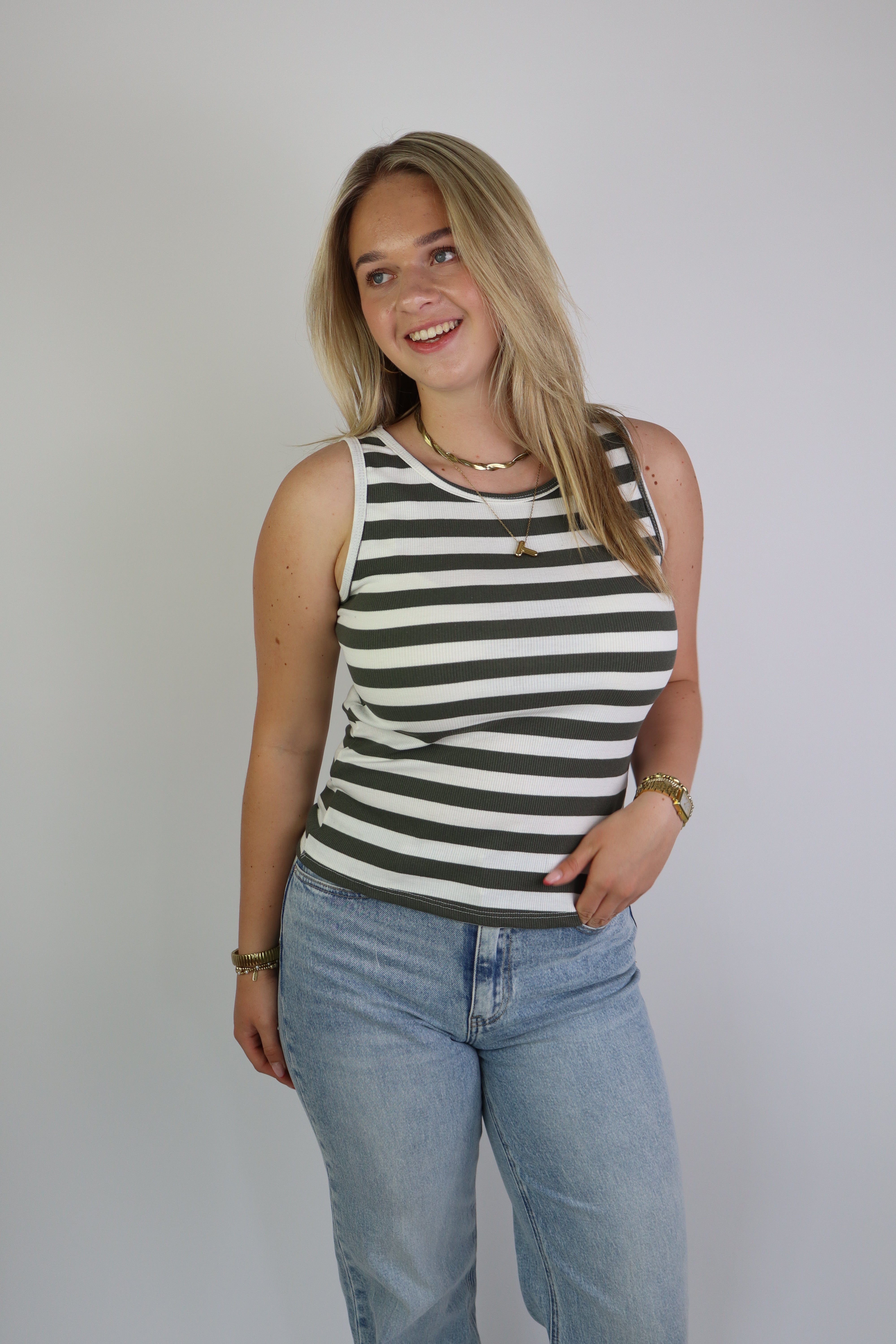 Ambika Striped Top Army Green