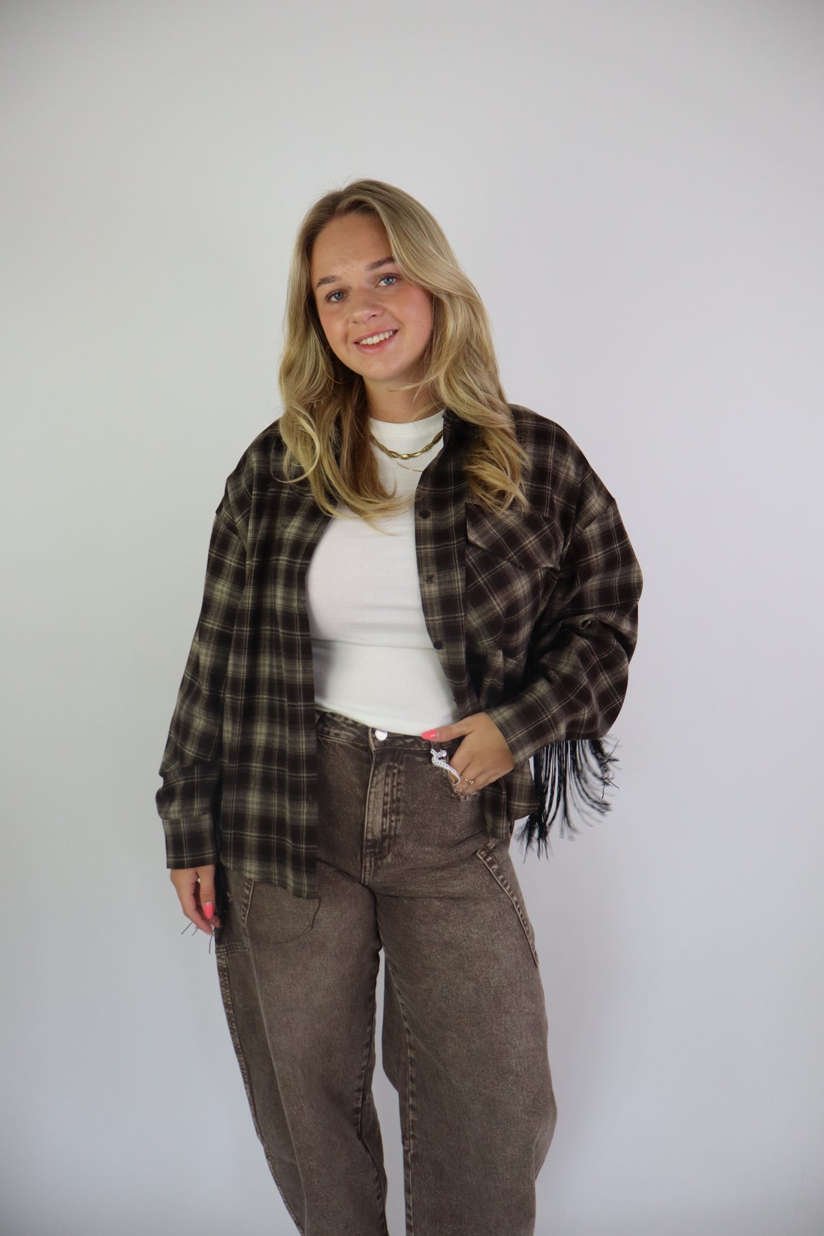 Yente Franje Blouse Bruin