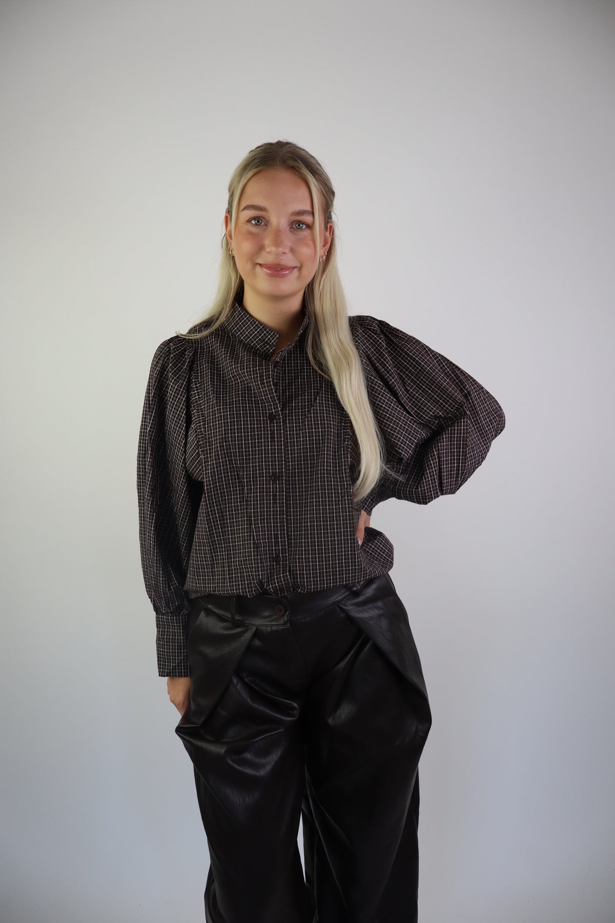 Jolie Ruitjes Blouse Bruin