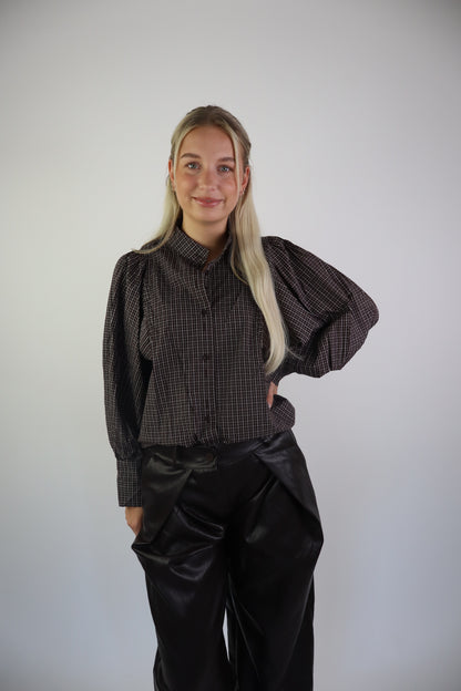 Jolie Ruitjes Blouse Bruin