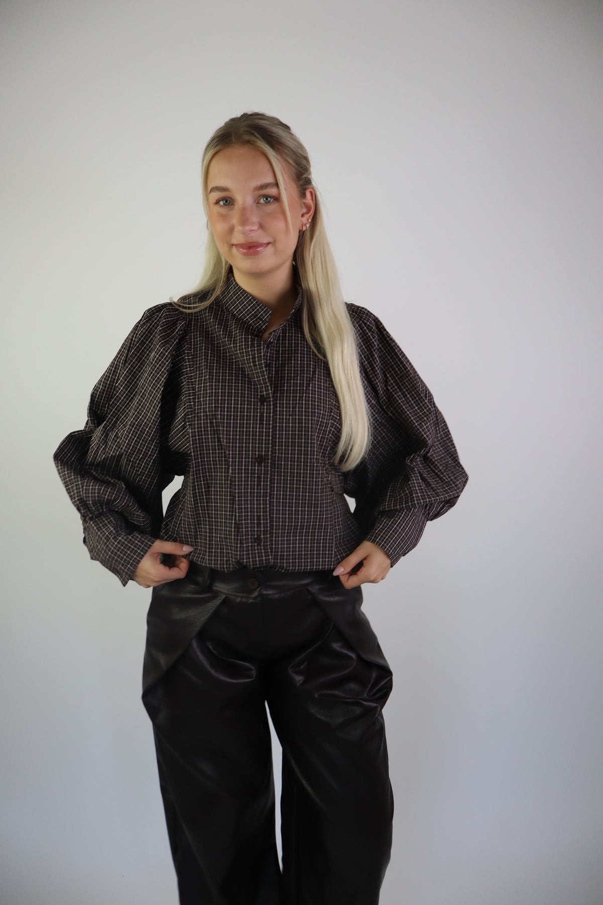 Jolie Ruitjes Blouse Bruin