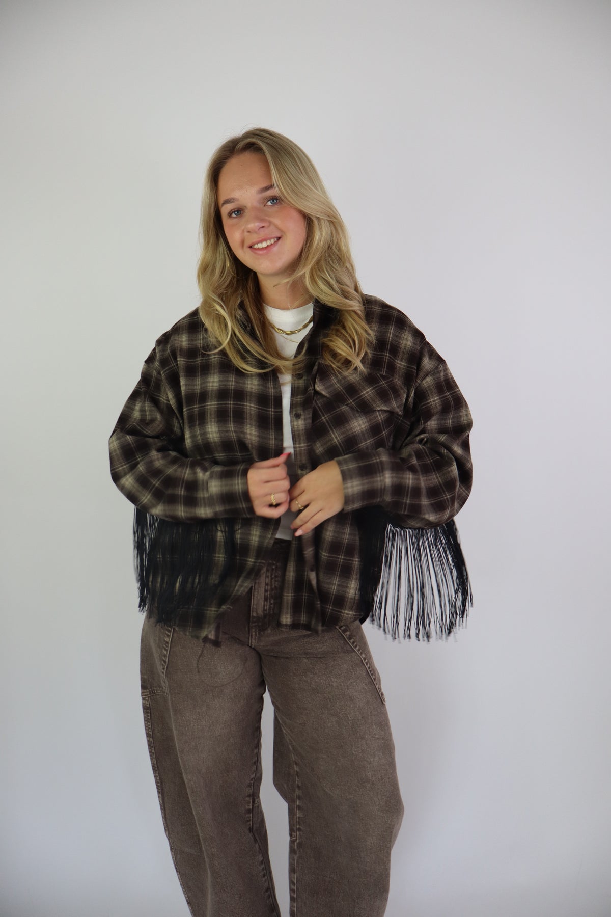 Yente Franje Blouse Bruin