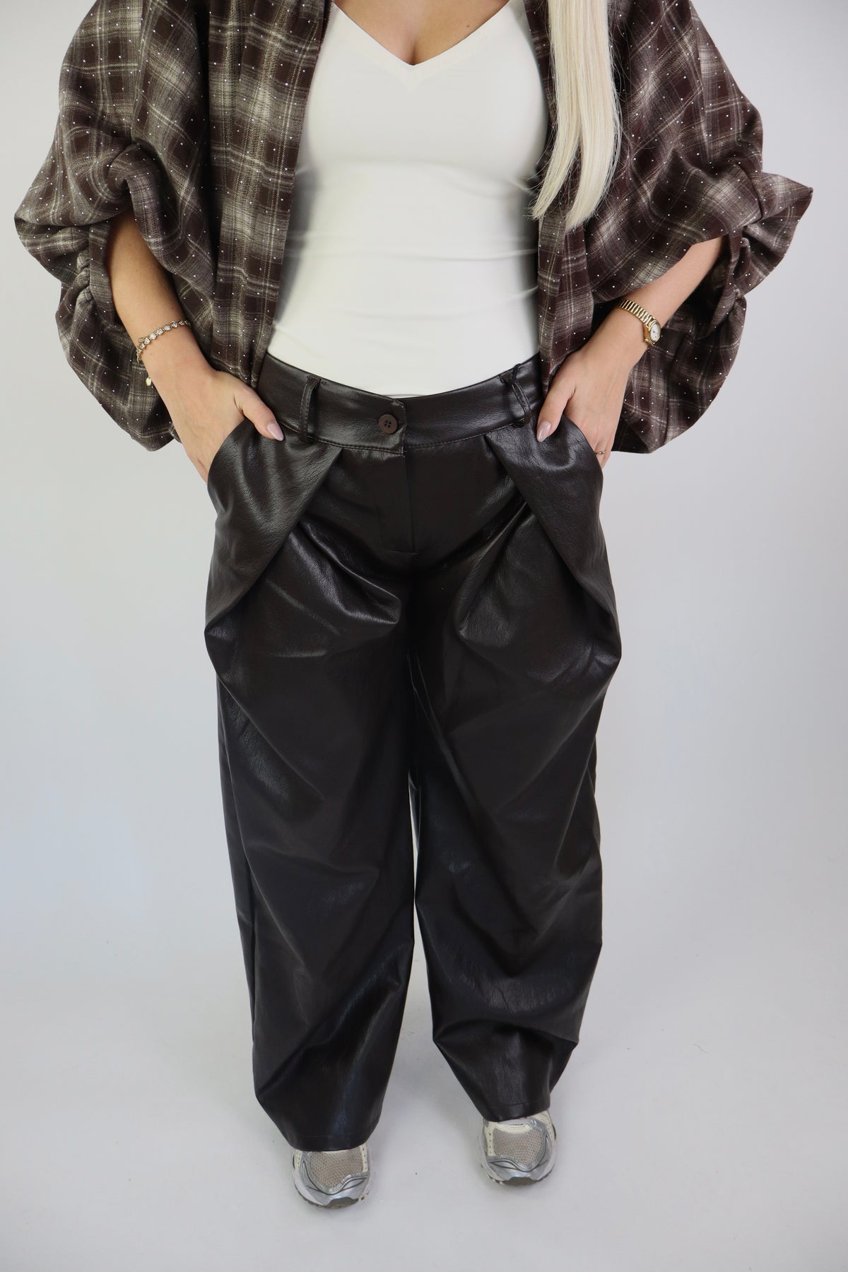Lizzie PU Broek Bruin